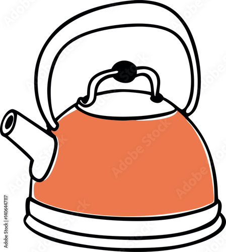 Vector of Retro Orange Enamel Electric Kettle with Whistle
