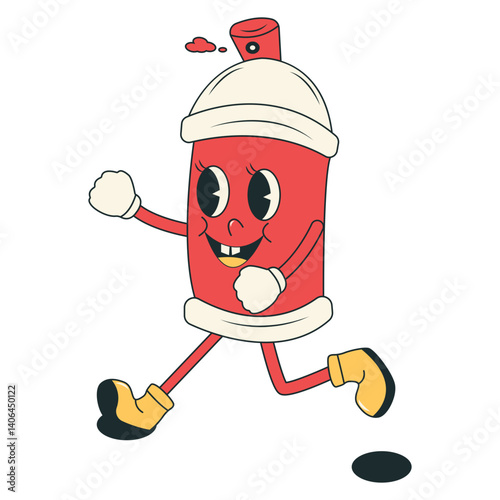 Spray Paint Cans Character with Vintage Cartoon Design Style. Vector Illustration