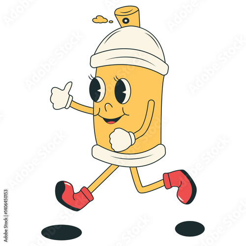 Spray Paint Cans Character with Vintage Cartoon Design Style. Vector Illustration
