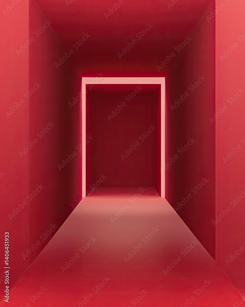 Fototapeta premium Red Corridor With Glowing Doorway