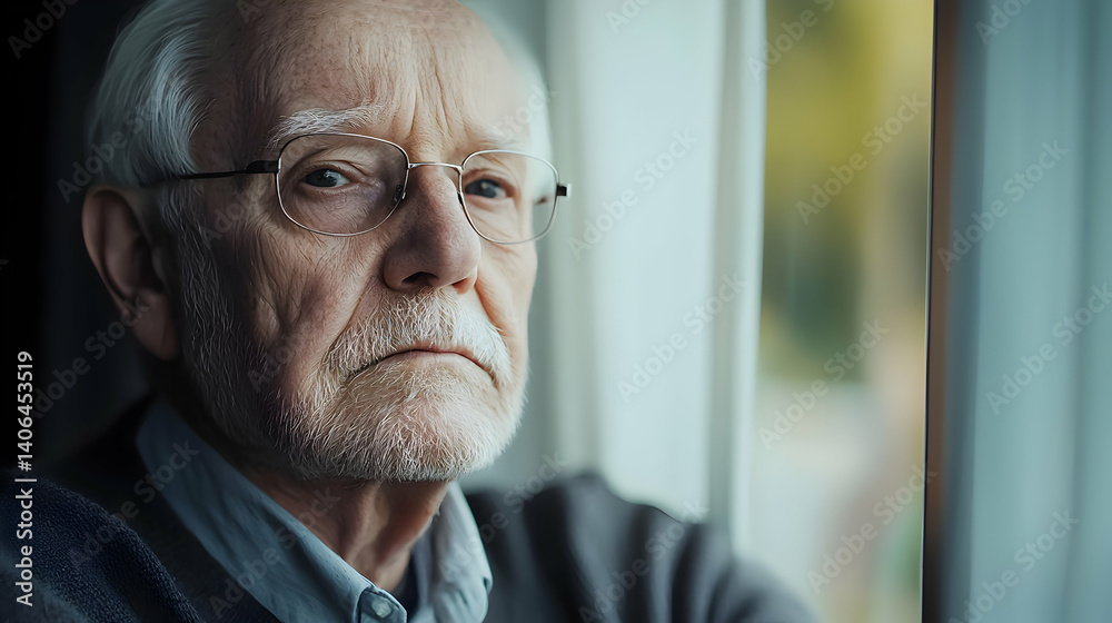 Contemplative Elderly Man in Glasses Gazing Through Window With Pensive Expression Reflecting On Life Contemplative Elderly Man in Glasses Gazing Through Window With Pensive Expression Reflecting On Life