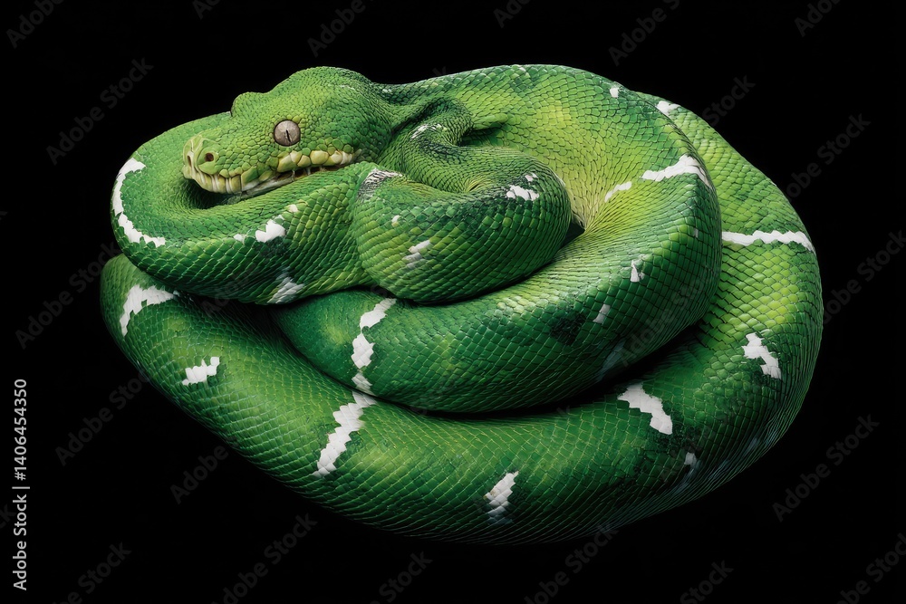 Fototapeta premium green snake on a black background