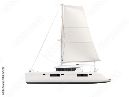 Sailing catamaran adventure open waters cutout background tranquil sea side view nautical journey