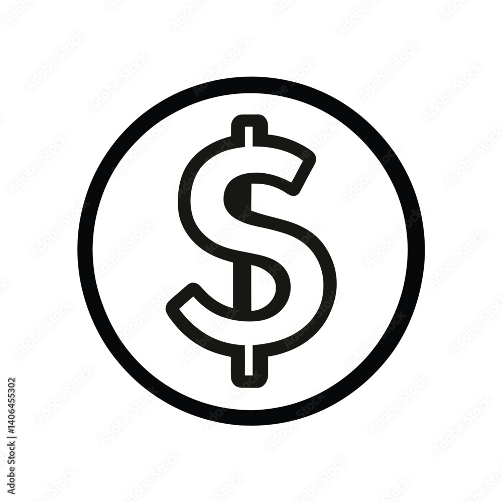 Dollar Symbol Icon, Black Outline Coin with USD Sign, Transparent Background Dollar Symbol Icon, Black Outline Coin with USD Sign, Transparent Background