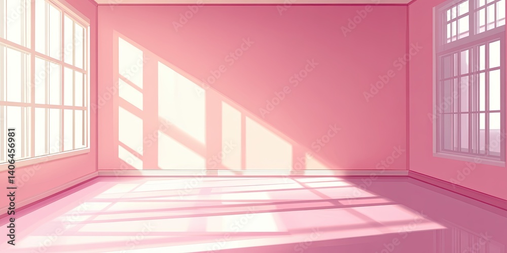 Fototapeta premium Sunlit Minimalist Pink Room Interior