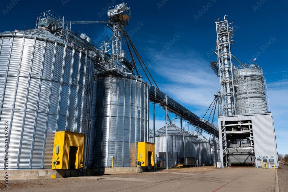Construction ongoing at the quarry for landfill development, utilizing polyethylene film for soil protection alongside a modern grain elevator facility Generative AI Construction ongoing at the quarry for landfill development, utilizing polyethylene film for soil protection alongside a modern grain elevator facility Generative AI