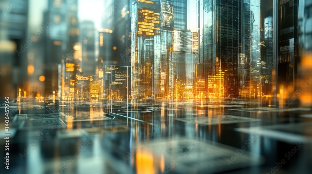 Fototapeta premium A futuristic cityscape illuminated with bright lights and digital displays, showcasing a blend of modern architecture and technology.