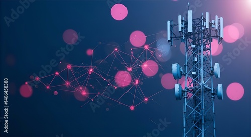 5G Cell Tower Antenna: Modern Wireless Communication Network Infrastructure Stock Photo