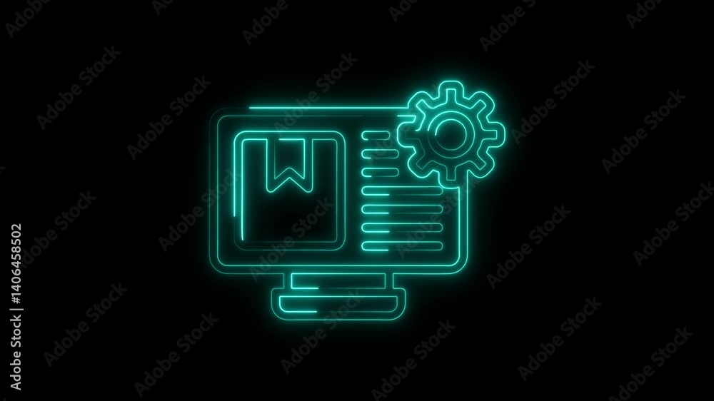 Glowing neon content management system icon 4k isolated on black background. HD Video motion graphic animation Glowing neon content management system icon 4k isolated on black background. HD Video motion graphic animation