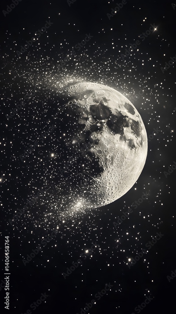 Fototapeta premium Disintegrating Moon in Starry Night Sky