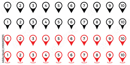 Set of  Location pin icon with number set of  Vector illustration  
