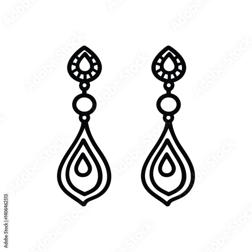 Elegant Dangle Earrings Outline Isolated on Transparent Background Jewelry Icon