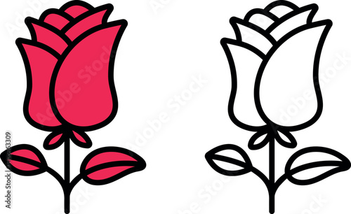 Red Rose flower icon. Vector floral illustration