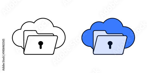 Cloud file access control icon – outline and color versions. Represents secured online storage, data protection, and cloud file security.  