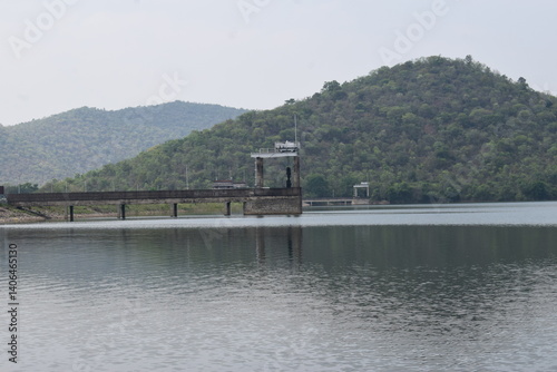 Wallpaper Mural side view of dam with full water mountain background nature blue water dam Torontodigital.ca