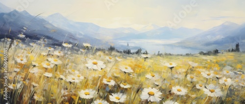 Obraz na płótnie White flower landscape with mountain scene w salonie