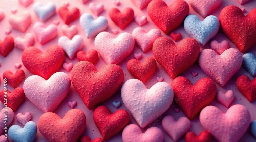 A Romantic Collection of Textured Hearts in Varied Shades of Pink and Red