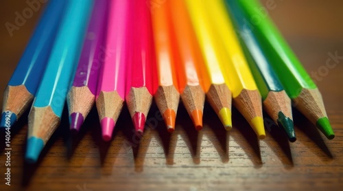 Obraz na płótnie A vibrant spectrum of colored pencils arranged in a captivating row, showcasing the diversity of hues and the potential for creative expression. w salonie