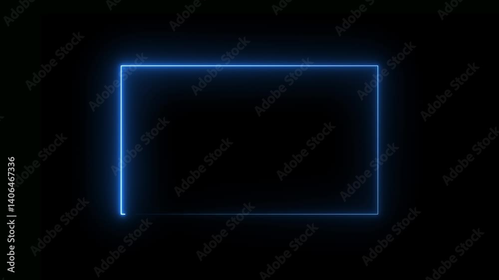 Animation of glowing neon rectangles abstract background. abstract glowing blue neon rectangle border frame. Abstract neon light rectangle frame and seamless loop pattern animation.