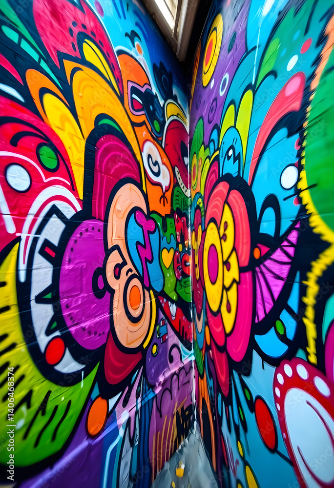 colorful mural painted on the side of a building colorful mural painted on the side of a building