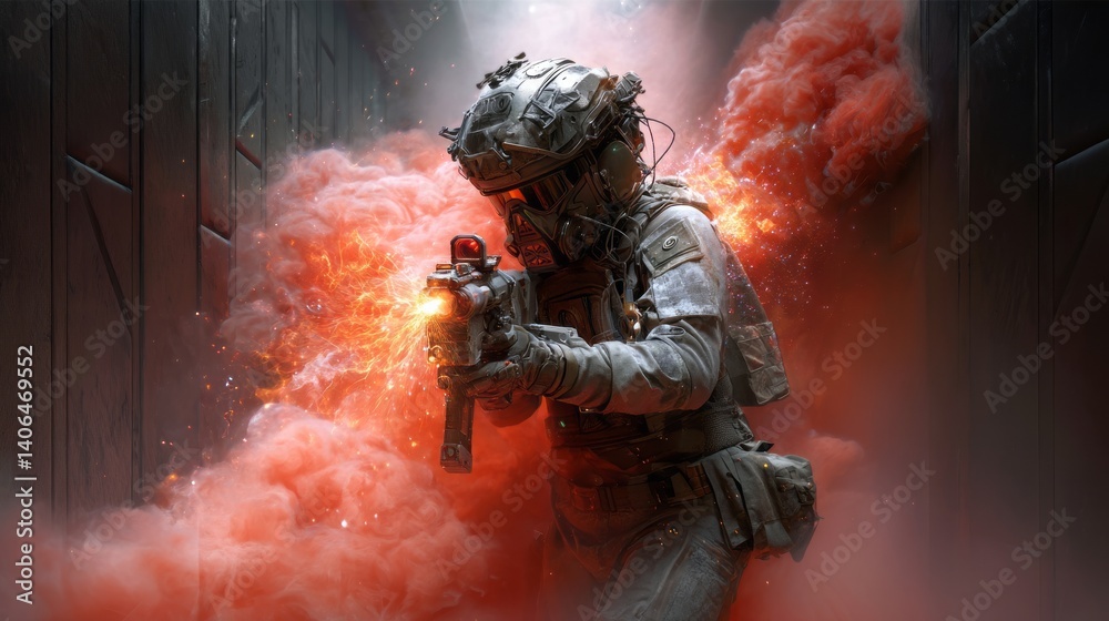 Fototapeta premium Generic Soldier Wielding Moment Lunar Pistol 