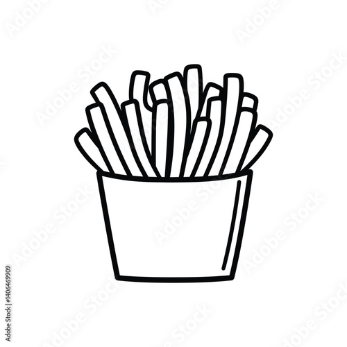 French Fries Hand Drawn Sketch in a Paper Cup on White Background