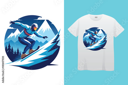 Ski winter sport vintage typography t shirt design with glasses and skier silhouette	