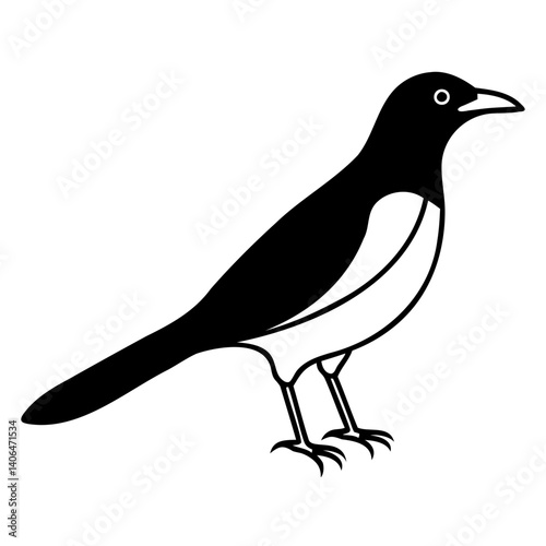 Minimalist Myna Bird Vector Illustration Silhouette Line Art on Transparent Background