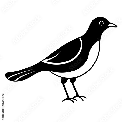 Elegant Myna Bird Silhouette Vector: Line Art Design on Transparent Background