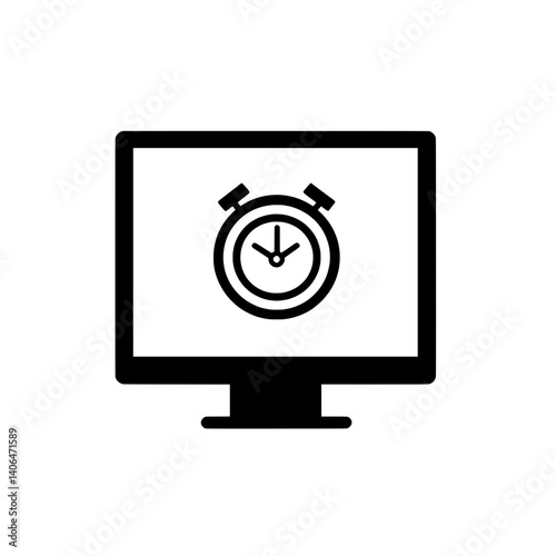 Alarm clock icon displayed on a computer monitor representing digital time alerts, reminders, and productivity management tools