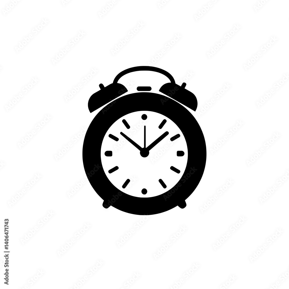 Outlined icon of a mechanical alarm clock with hour and minute hands symbolizing punctuality and routine Outlined icon of a mechanical alarm clock with hour and minute hands symbolizing punctuality and routine