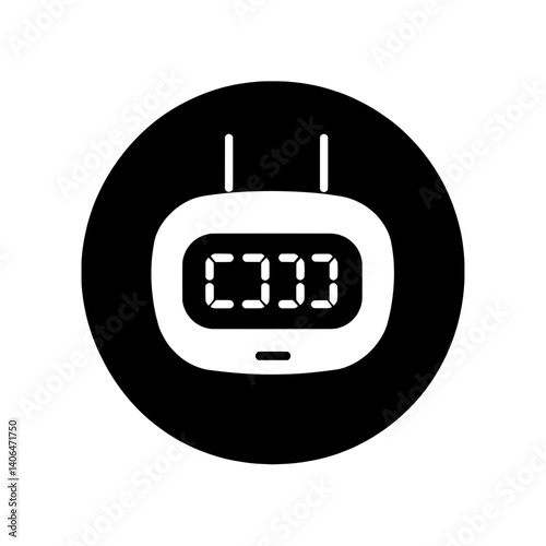 Digital clock icon with wireless signal lines representing smart alarm functionality and modern electronic devices