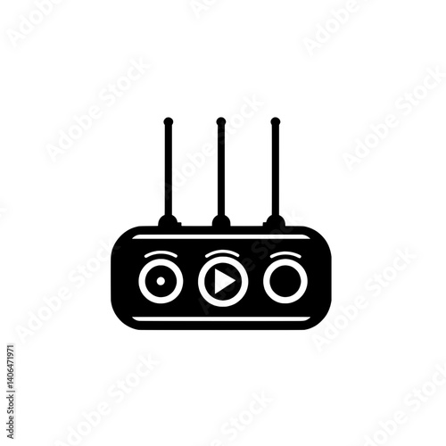 Minimalist icon of an Ethernet switch with three ports and indicator lights for wired network connections