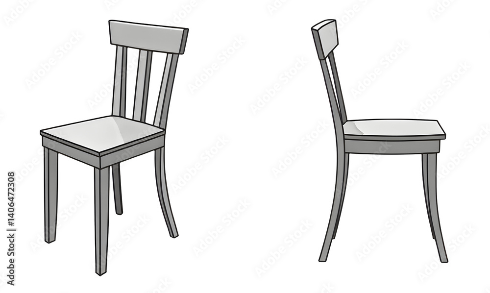 Elegant chair clipart artwork interior design illustration modern aesthetic side view perspective contemporary home environment,isolated, transparent background, cut out