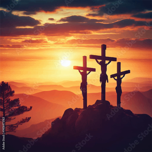 the silhouette of three crosses