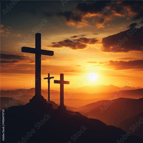 the silhouette of three crosses