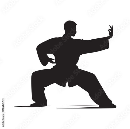 Tai Chi pose silhouette vector illustration