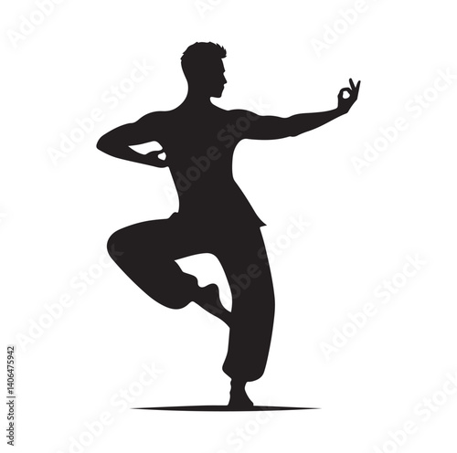 Tai Chi pose silhouette vector illustration