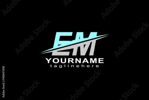 The cyan EM letter logo with sporty pellets is suitable for logo designs for sports equipment, jerseys, shoes, sports buildings, bicycles, roller skates, skateboards, children's toys, toy stores,