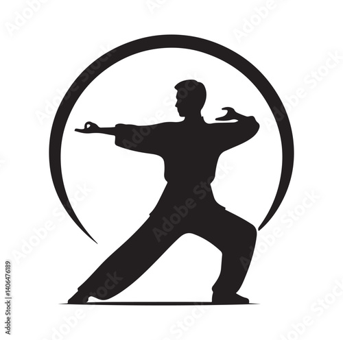 Tai Chi pose silhouette vector illustration