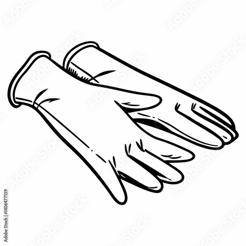 Handdrawn of a pair of protective gloves isolated on white background, ideal for medical, cleaning, or industrial use, showcasing safety and hygiene in a simple, clear design