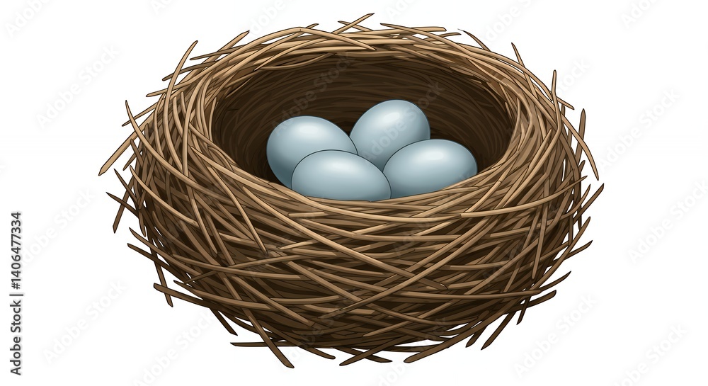 Bird nest with eggs nestled in natural setting Bird nest with eggs nestled in natural setting