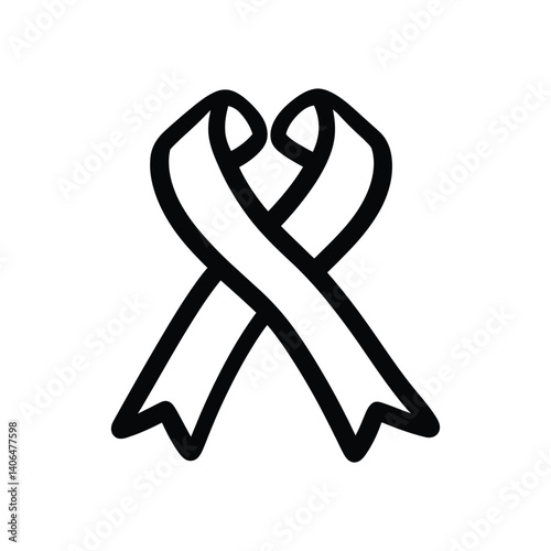 Hand Drawn Ribbon Icon, Black Awareness Ribbon with Transparent Background
