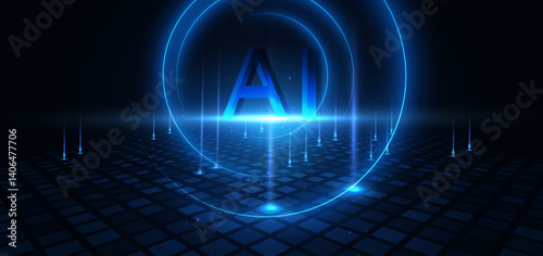 Abstract technology futuristic glowing blue on dark blue background.