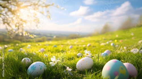 Easter Egg Hunt in Spring Meadow