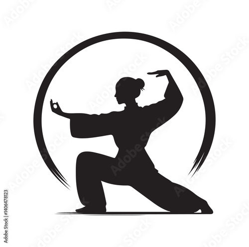Tai Chi pose silhouette vector illustration