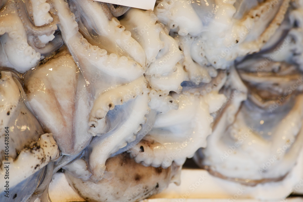 Freshly prepared octopus at a local seafood market in the city Freshly prepared octopus at a local seafood market in the city