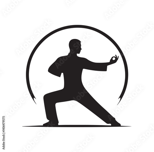 Tai Chi pose silhouette vector illustration