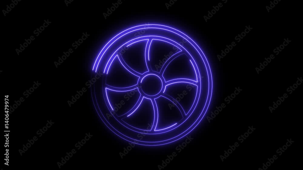 Glowing neon turbine icon 4k isolated on black background. HD Video motion graphic animation Glowing neon turbine icon 4k isolated on black background. HD Video motion graphic animation