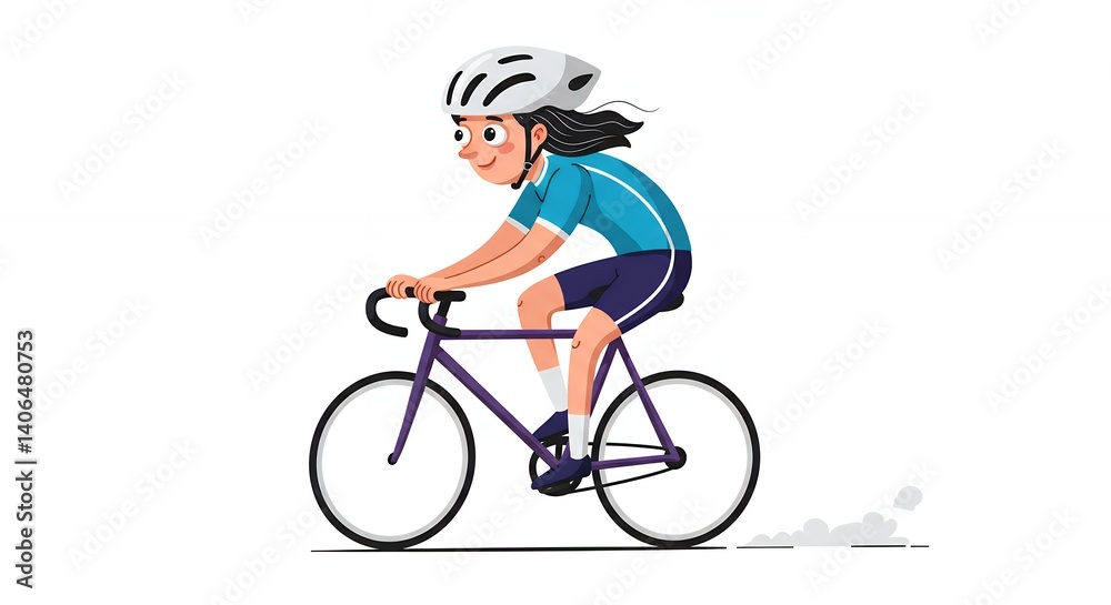 Fototapeta premium Smiling girl cycling illustration graphic design